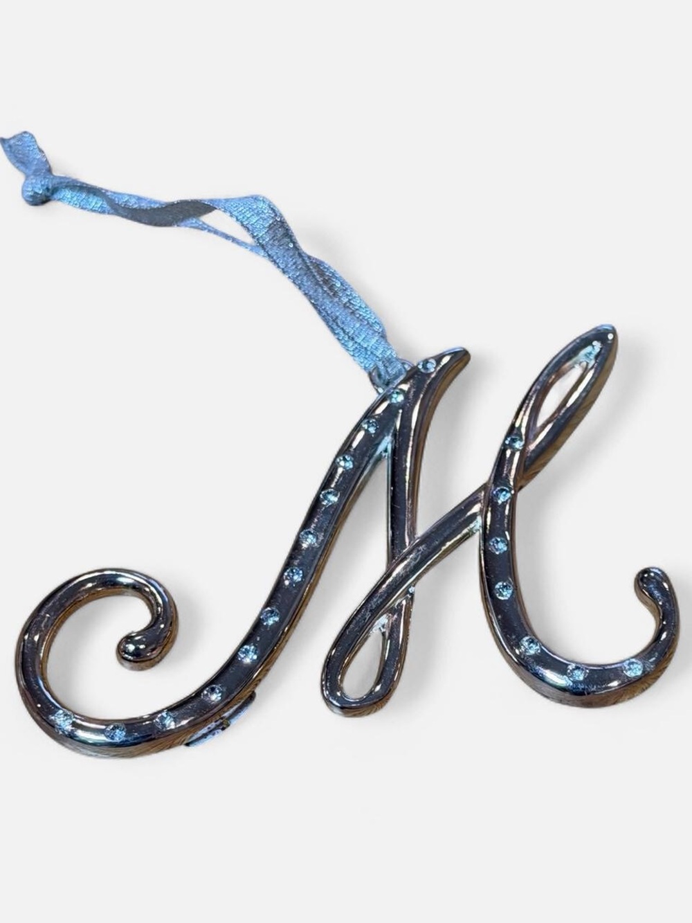 Solver-Plated Rhinestone Script 'M’ Hanging Accent Ornament